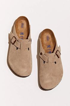 Birkenstock Boston Soft Footbed Clog | Urban Outfitters Birkenstock Boston Soft Footbed, Boston Soft Footbed, Birkenstock Clog, Boston Clogs, Birkenstock Outfit, Suede Clogs, Shoe Inspo, Birkenstock Boston, Aesthetic Shoes