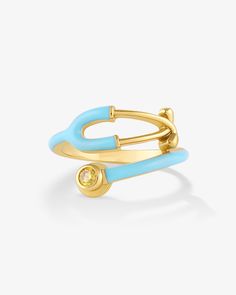 Made in gold vermeil, a thick layer of 18K gold over sterling silver Hand filled enamel Use our Ring Sizer to find your perfect fit Band thickness: 14 mm Stethoscope Charms, Island Blue, Brass Hand, Healthcare Workers, Blue Island, Enamel Ring, Put A Ring On It, Ring Sizer, Favorite Rings