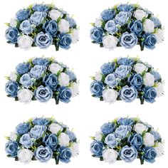 blue and white flowers are arranged in the same arrangement