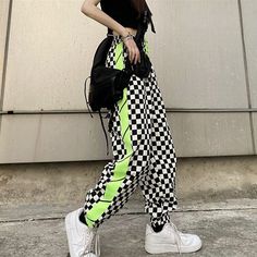 Color Block Pants, Harajuku Clothes, Colorblock Pants, Egirl Clothes, Jogger Pants Casual, Casual Joggers, Drawstring Jogger, Tony Moly, Streetwear Fashion Women