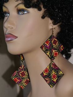 Afrocentric Earrings, Africa Earrings, African Pattern Design, Diy Fabric Jewellery, African Accessories, African Earrings, Angel Wing Earrings, Bamboo Earrings, African Necklace