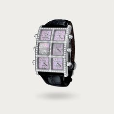 Patina 6TZ Diamond Watch Presidential IceLink Time Zones, Diamond Watch, Black Metallic, Patina, Stainless Steel