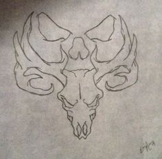 a drawing of a deer's head with antlers and horns on the side