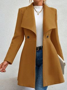 Oversized Pea Coat, Normal Body, Elegant Coats, Long Sleeve Coat, Longline Coat, Women Overcoat, Button Up Long Sleeve, Long Sleeves Coats, Moda Vintage