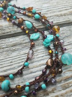 Glass Bead Necklace Aqua Purple Copper Long Necklace Wrap | Etsy Bohemian Purple Beaded Necklaces With Czech Glass, Hand-strung Czech Glass Beaded Necklaces For Jewelry Making, Bohemian Purple Beaded Necklaces With Faceted Beads, Bohemian Purple Beaded Necklace With Faceted Beads, Bohemian Purple Faceted Bead Necklace, Crochet Beaded Necklace, Crocheted Jewelry, Beads Craft Jewelry, Beaded Jewelry Necklaces