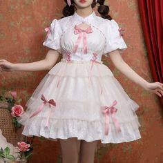 Lolita Lace Bow Dress SE22348 – SANRENSE Kawaii Outfits, Halter Dress Short, Bow Dress, Lace Bows, Sweet Lolita, Other Outfits, Kawaii Clothes, Really Cute Outfits, Lolita Fashion