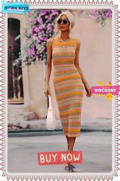 Vacays Chevron Knit Midi Dress - Orange Casual Ribbed Midi Dress For Beach, Casual Spring Sweater Dress For Beach, Ribbed Midi Sweater Dress For Summer, Casual Summer Knit Sweater Dress, Casual Summer Sweater Dress For Day Out, Casual Spring Sweater Dress For The Beach, Spring Ribbed Multicolor Dress, Spring Multicolor Ribbed Dresses, Multicolor Ribbed Dresses For Spring