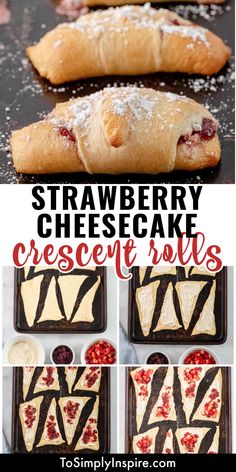 strawberry cheesecake crescent rolls with chocolate and cranberry toppings in the middle