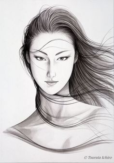 a drawing of a woman with long hair