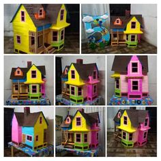 several pictures of different houses made out of cardboard