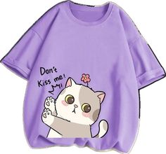 Kawaii Purple T-shirt With Graphic Print, Purple Kawaii T-shirt With Graphic Print, Purple Graphic Print Kawaii T-shirt, Kawaii Short Sleeve Top With Cat Design, Purple Crew Neck T-shirt In Kawaii Style, Cute Short Sleeve T-shirt With Cat Print, Purple Kawaii Short Sleeve T-shirt, Purple Short Sleeve Kawaii T-shirt, Kawaii T Shirt