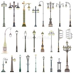 various types of street lights and lamps on white background royalty photo - art fotor