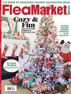 a magazine cover with a christmas tree and presents