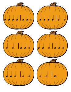 six pumpkins with holes in the middle and four on each side, all showing numbers