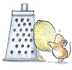 a drawing of a mouse next to a grater