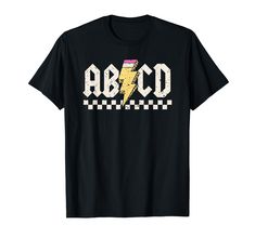 a black t - shirt with an image of a lightning bolt and the word abco