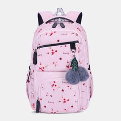 Women Fluffy Ball Print Anti-Theft Multifunction Laptop Bag Backpack Color: Black,Coffee,Pink Closure Type: Zipper Decoration: Fluffy Ball Material: Nylon Pattern Type: Floral Size: L Style: Simple,Outdoor Bags Structure: Interior Slot Pocket,Cell phone Pocket,Interior Zipper Pocket,Interior Compartment Bag Type: Travel Bags Bag Capacity: 4A Magazine,15.6 Inch Laptop,6.3 Inch Phone Precise details: Description: Gender:Women Color:Black,Coffee,Pink Closure Type:Zipper Decoration:Fluffy Ball Mater School Bags For Girls, Floral Bags, Outdoor Bag, Anti Theft, Nylon Bag, Fun Prints, Handbag Backpack, Leather Coat, Womens Backpack