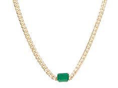 1.81ct Zambian Emerald Sideways Set Choker Necklace on Miami Cuban Chain 14K Gold R4476 Aurora Designer Gold Pendant Set, Miami Cuban, Zambian Emerald, Halo Pendant, Rich Green, Set Necklace, Chain Choker Necklace, Yellow Gold Pendants, Black Rhodium