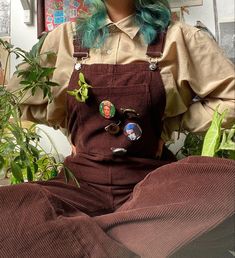 Natashacore Outfits, Plant Clothes Aesthetic, Cute Gardener Outfit, Coggetacore Outfit, Outfit Ideas With Overalls, Over The Garden Wall Inspired Outfits, Cottagecore Nonbinary, Plantcore Outfits, Horticulture Outfit