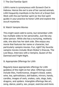 Lilith Cheat Sheet, Lilith Deity, Lilith Prayer