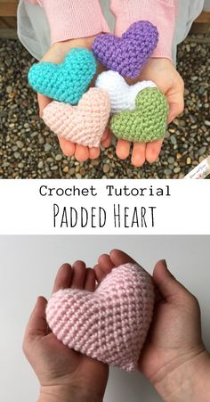 the crochet heart is made with two hands, and has four hearts on it