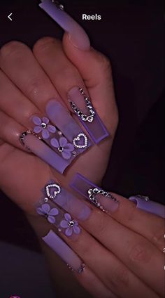 Quinceanera Nails, Purple Nail Art, Purple Acrylic Nails, Purple Nail Designs, Fancy Nails Designs, Girly Acrylic Nails, Dope Nail Designs