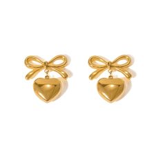 Add a touch of cute and timeless style to any outfit with our Belle Heart Bow Earrings. These earrings feature a delicate bow design paired with a cute puffy heart. Perfect for any occasion, these earrings are a must-have! 18k gold plated stainless steel 0.9 inch length Water resistance/tarnish free Dr Accessories, Youtuber Dr, Coastal Jewelry, Heart Dangle Earrings, Puffy Heart, Earrings Cute, Bow Earrings, Bow Design, Dark Gold