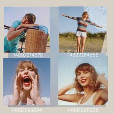 four pictures of women with different expressions and hair styles, all showing the same facial expression