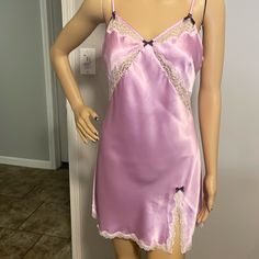 Nwt Size Medium Shows Some Marks In The Front Of The Lingerie. Haven’t Washed It Because It’s New With Tags. 100% Polyester. Color Is A Pinkish Purple Lilac T-@ Purple Lingerie Dress, Lilac Lingerie, Womens Sleepwear, Purple Lingerie, Pinkish Purple, Lace Slip Dress, Victoria Secret Lingerie, Lingerie Dress, Night Wear