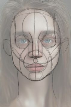 a drawing of a woman's face with lines drawn on her face to show the shape