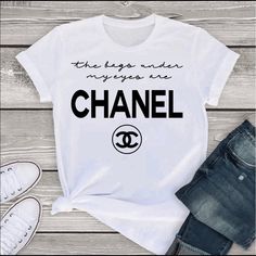 Super Cute Women’s Tee Shirt Custom Made Can Also Be Done With Black Tee And White Letters Revamp Clothes, Chanel T Shirt, Cute Outfits With Leggings, Custom Tee Shirts, Custom Tee, Cute Shirt Designs, Funny Tee Shirts, Gorgeous Clothes, Unique Shirt