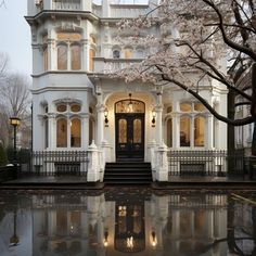 a large white house with lots of windows