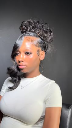 Home Coming Hairstyles Black Hair, Wig Updo Hairstyles Black Women, Messy Updo Black Women, Quickweave Hairstyles For Black Women, Ugly Hairstyle, Teenage Hairstyles, Prom Hairstyles Updos, Sleek Ponytail Hairstyles, Birthday Hairstyles