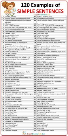 the 120 examples of simple sentences for kids to use on their own worksheet