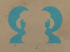 two silhouettes are shown against a beige background with blue circles in the shape of women's heads