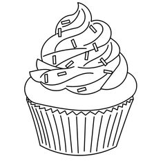 a cupcake with icing and sprinkles on top is shown in black and