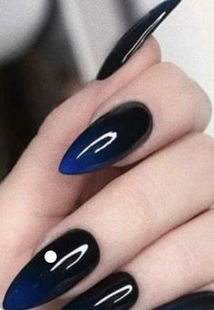 Black And Navy Blue Nails, Navy Blue And Black Nails, Almond Nails Dark, Friend Nails, Uñas Aesthetic, Nails Dark, Witch Nails, Goth Nails, Grunge Nails