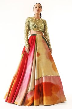 Embroidered Blouse With Printed Organza Satin Lehenga Fabric: Satin Organza, Net, Shantoon Color: Multicolor Delivery Time: 4 Weeks Wash Care: Dry Clean Luxury Georgette Blouse For Festivals, Luxury Lehenga With Unstitched Blouse In Tissue Silk, Luxury Art Silk Lehenga With Traditional Patterns, Luxury Art Silk Lehenga With Self Design, Luxury Art Silk Lehenga For Reception, Luxury Gown With Unstitched Blouse For Festivals, Luxury Long Sleeve Raw Silk Choli, Luxury Floor-length Art Silk Choli, Luxury Slub Silk Lehenga With Self Design