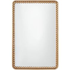 a square mirror with beaded edges and gold trimmings on the edge, against a white background