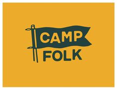 a yellow and green sign that says camp folk with an arrow pointing to the left