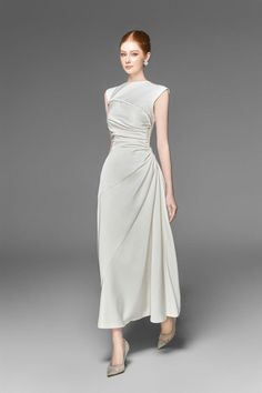 Lexie A-line Draped Silk Blend Midi Dress | MEAN BLVD Draped Midi Dress, Mean Blvd, Glam Dresses, Fashion Design Clothes, Modest Dresses, Elegant Outfit, Fancy Dresses, Women Dresses, Timeless Classic