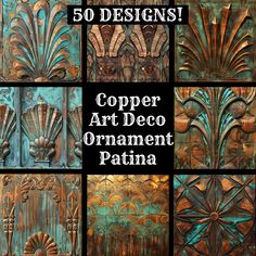 copper art deco ornament patina with the title overlay reads 50 designs copper art deco ornament patina