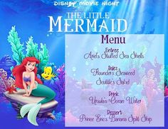 the little mermaid menu is shown in this image