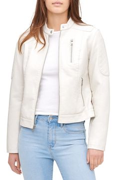 Levi's® LEVIS® Faux Leather Moto Jacket | Nordstrom Celebrities Leather Jacket, White Leather Jacket, Faux Leather Biker Jacket, Real Leather Jacket, Faux Leather Moto Jacket, Genuine Leather Jackets, Levis Women, Faux Leather Jacket, Leather Biker Jacket