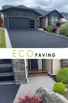 two photos side by side with the same house and driveway in different stages of being paved