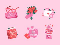 valentine's day stickers on a pink background