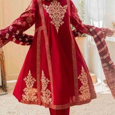 It’s A Brand New Women Dress By Brand Garment. It’s Xxl Size Red Knee-length Festive Dress, Festive Red Knee-length Dress, Red Dress With Dupatta For Spring, Elegant Red Dress For Eid, Red Long Sleeve Dress For Eid, Red Party Dress For Eid, Red Dress With Dupatta For Party, Fitted Red Dress With Dupatta, Red Party Dress With Dupatta