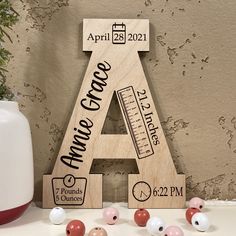 Engraved Birth Stats Sign (girl) Diy Letter Decor, Engraved Baby Gifts, Big Wooden Letters, Cricut Projects Easy, Diy Teddy Bear, Birth Stats Sign, Wood Craft Patterns, Baby Birth Stats, Cricut Baby