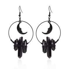 Black Moon Witch Crystal Earrings | BOOGZEL CLOTHING – Boogzel Clothing Mermaid Festival, Gothic Mermaid, Moon Quartz, Witchy Earrings, Egirl Aesthetic, Moon Witch, Vintage Moon, Boho Crystal, Black Quartz