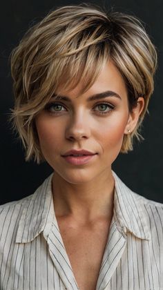 Effortless Short Layered Haircuts Ideas for Voluminous Layered Pixie 💄 Short Layered Haircuts For Women, Olive Hair, Choppy Bob Hairstyles For Fine Hair, Edgy Short Haircuts, Layered Pixie, Layered Haircuts For Women, Framing Highlights, Haircuts Ideas, Easy Hair Cuts